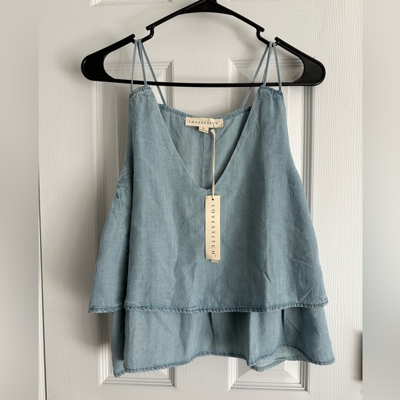 lovestitch Tops - NWT Lovestitch Womens Small Blue/ Denim Like Tank Top Tiered 100% Tencel